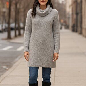 Nordstrom Alpaca Sweater Dress Tunic M NWT Gray Fuzzy Cowlneck Long Sleeve